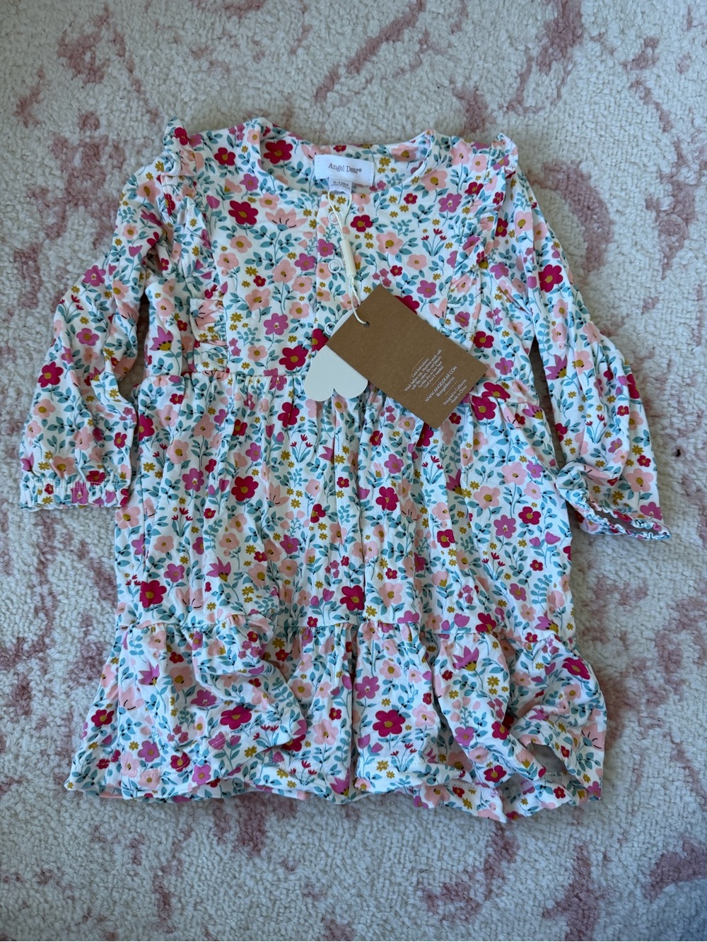 Angel Dear Floral Long Sleeve Dress - White, Pink, Red, Yellow, Green